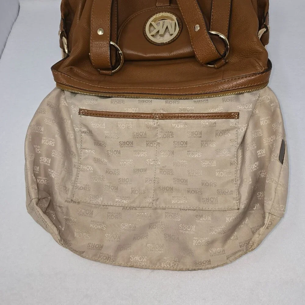 Michael Kors Brown Leather Shoulder Bag Handbag Satchel Gold Dual Handles